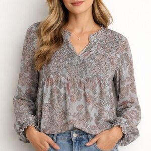 Akemi + Kin Anthropologie Adria Paisley Bohemian Flowy Blouse Shirt Top Blue